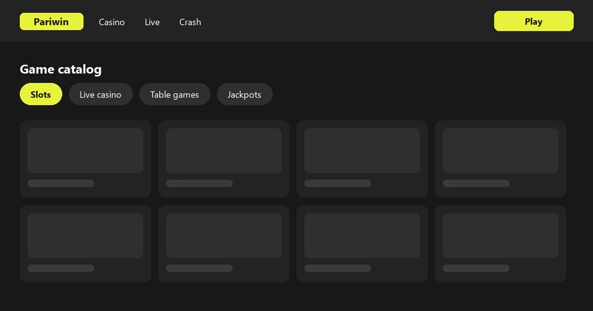 Slot and live casino catalog on Pariwin