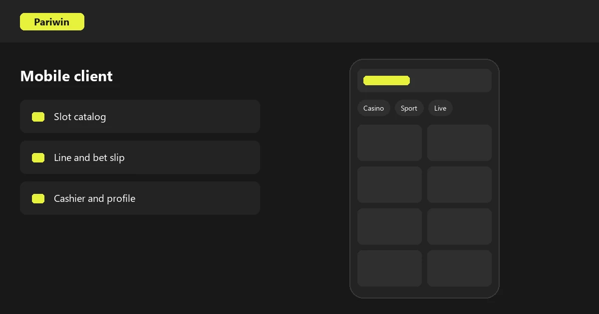 Pariwin mobile client interface with catalog sections