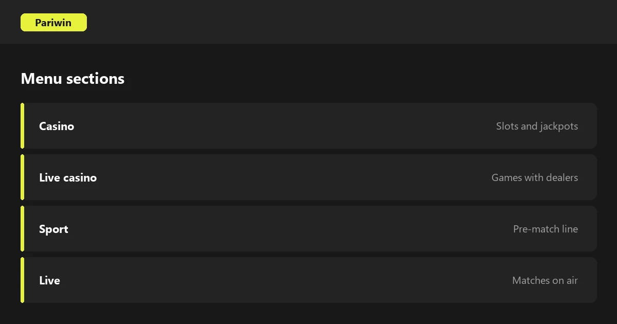 Menu structure and navigation on the Pariwin website