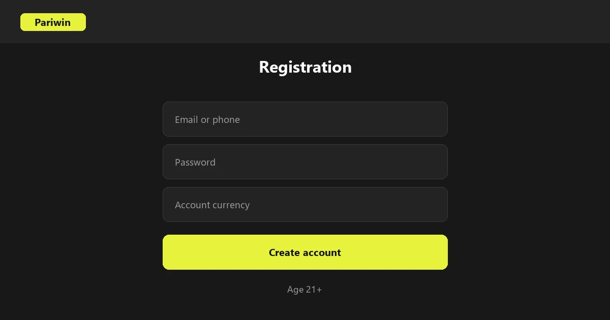 New account registration form on Pariwin